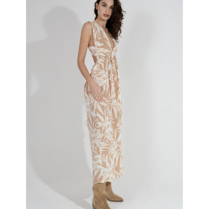 Robe longue esprit paréo beige et blanc Goa