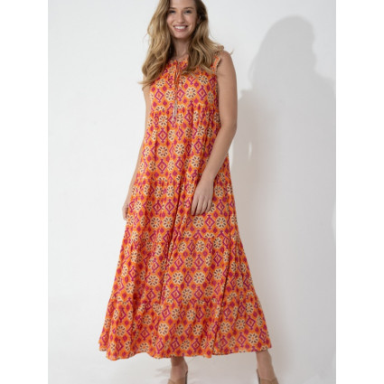 Robe ample style bohème orange et rose Goa