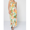 Robe longue blanche motif fleurs tropicales orange et turquoise