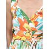 Robe longue blanche motif fleurs tropicales orange et turquoise