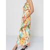 Robe longue blanche motif fleurs tropicales orange et turquoise