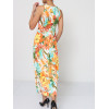 Robe longue blanche motif fleurs tropicales orange et turquoise