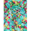 Robe évasée bleu turquoise motif fleurs rose jaune vert