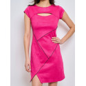 Robe façon suédine rose fushia finitions coutures patchwork